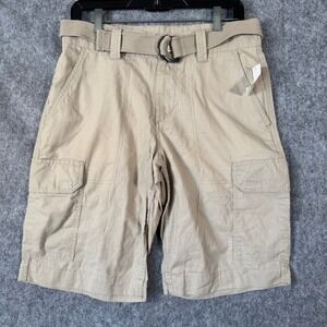 NWT Y2K Vtg Route 66 Cargo Shorts Mens 30 Khaki‎ Ripstop Gorp Punk Belted Baggy